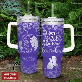 Beauty And The Beast Cartoon Custom Stanley Quencher 40Oz Stainless Steel Tumbler