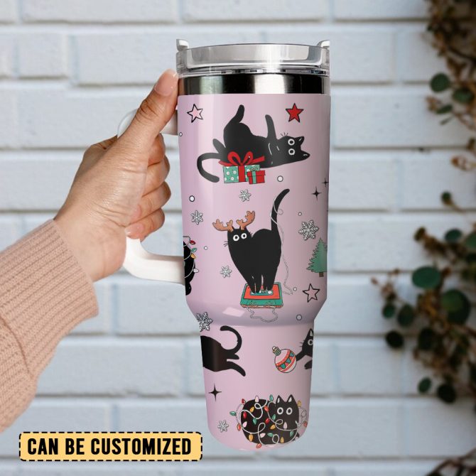 Black Cat Christmas Custom Stanley Quencher 40Oz Stainless Steel Tumbler - Image 2