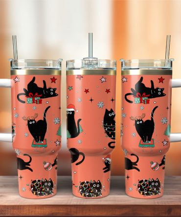 Black Cat Christmas Custom Stanley Quencher 40Oz Stainless Steel Tumbler