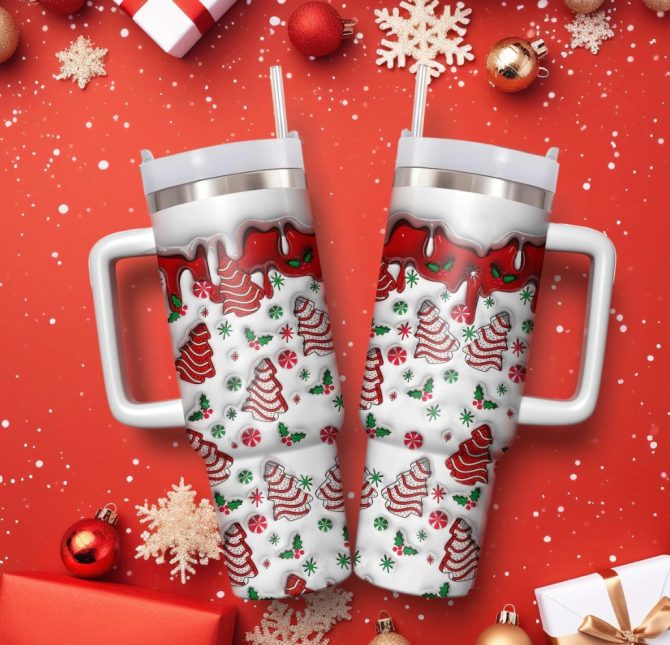Christmas Tree Cakes Custom Stanley Quencher 40Oz Stainless Steel Tumbler With Handle - Image 4