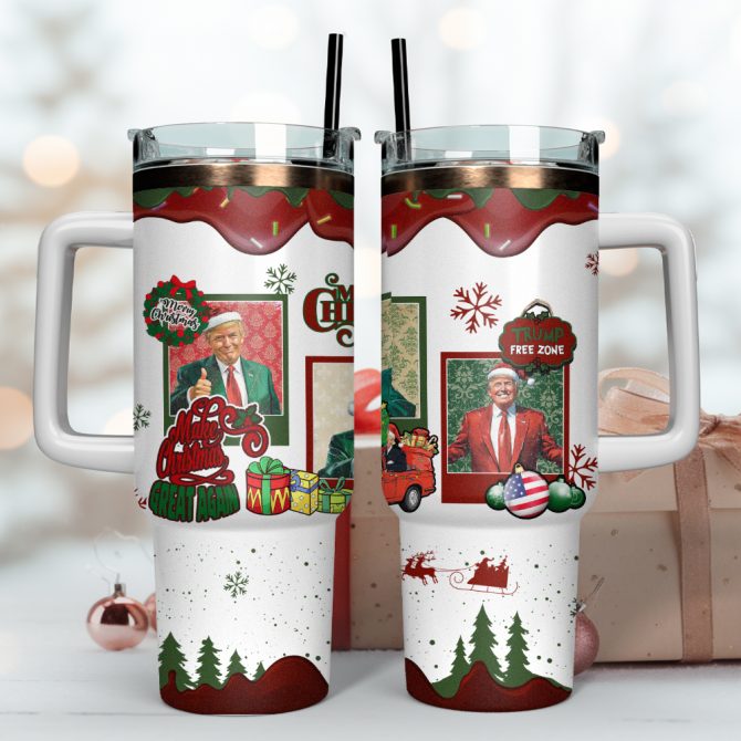 Donald Trump Christmas Custom Stanley Quencher 40Oz Stainless Steel Tumbler With Handle - Image 4