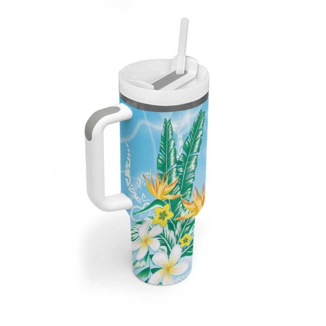 2025 Aloha Hawaii Tropical Flowers And Honu Custom Stanley Quencher 40Oz Stainless Steel Tumbler With Handle - Image 2