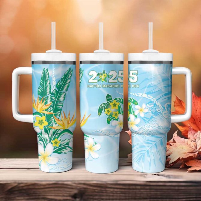 2025 Aloha Hawaii Tropical Flowers And Honu Custom Stanley Quencher 40Oz Stainless Steel Tumbler With Handle - Image 4