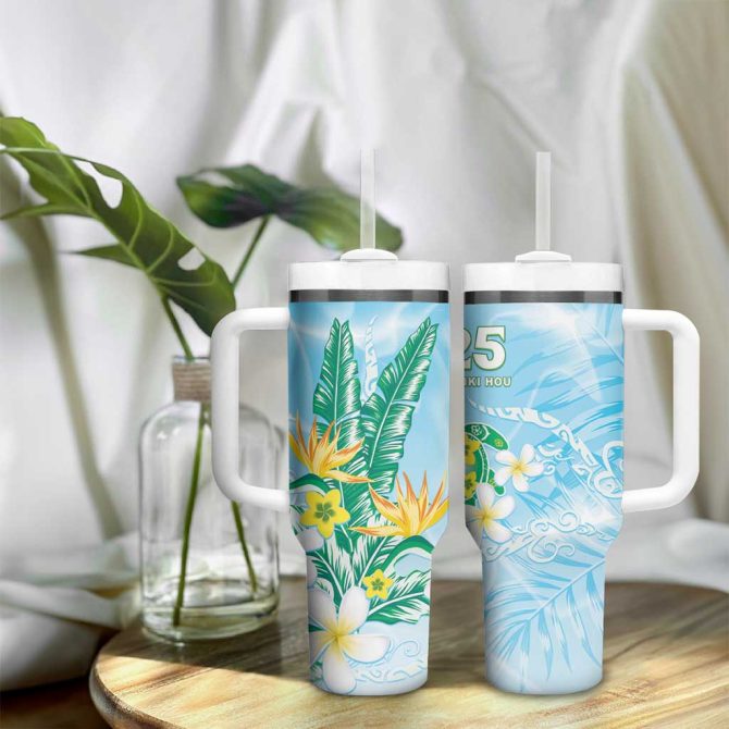 2025 Aloha Hawaii Tropical Flowers And Honu Custom Stanley Quencher 40Oz Stainless Steel Tumbler With Handle - Image 9