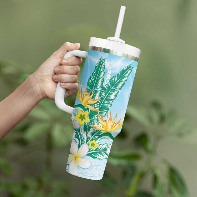 2025 Aloha Hawaii Tropical Flowers And Honu Custom Stanley Quencher 40Oz Stainless Steel Tumbler With Handle - Image 3