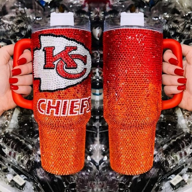 Rhinestone Bling Kansas City Chiefs Nfl Custom Stanley Quencher 40Oz Stainless Steel Tumbler With Handle
