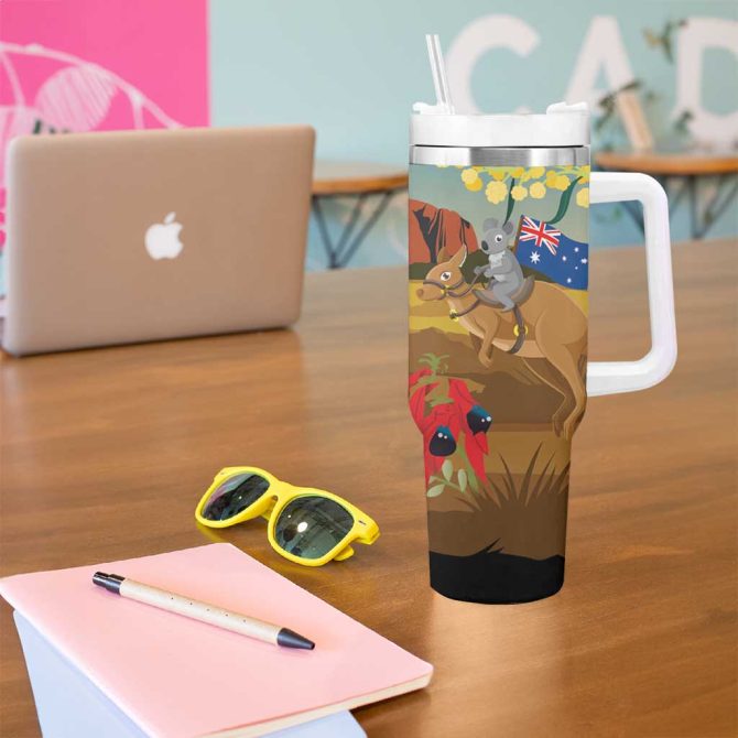 26 January One Proud Aussie Kangaroo And Koala Happy Australia Day Custom Stanley Quencher 40Oz Stainless Steel Tumbler With Handle - Image 5
