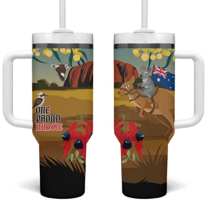 26 January One Proud Aussie Kangaroo And Koala Happy Australia Day Custom Stanley Quencher 40Oz Stainless Steel Tumbler With Handle - Image 2