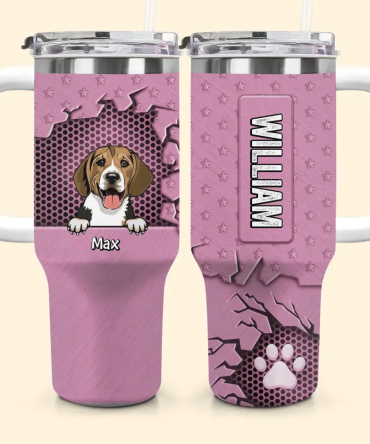 3D Dog Crack Custom Stanley Quencher 40Oz Stainless Steel Tumbler With Handle