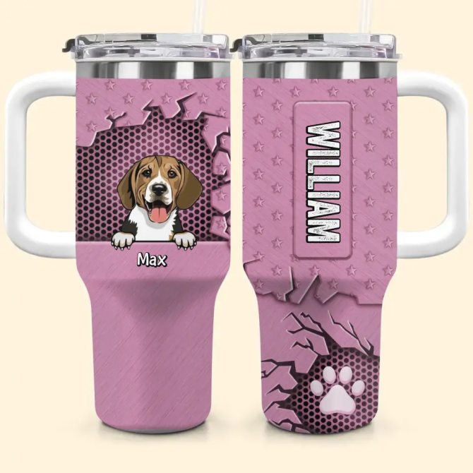 3D Dog Crack Custom Stanley Quencher 40Oz Stainless Steel Tumbler With Handle