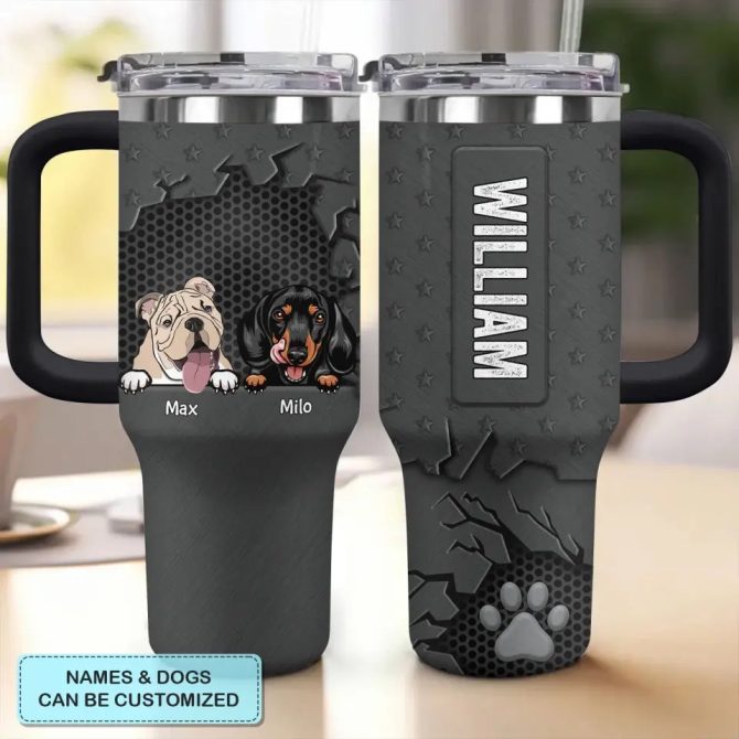 3D Dog Crack Custom Stanley Quencher 40Oz Stainless Steel Tumbler With Handle