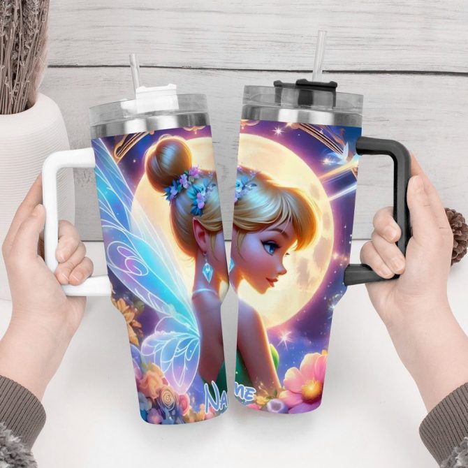 3D Fairy Tinkerbell Cartoon Custom Stanley Quencher 40Oz Stainless Steel Tumbler With Handle - Image 4