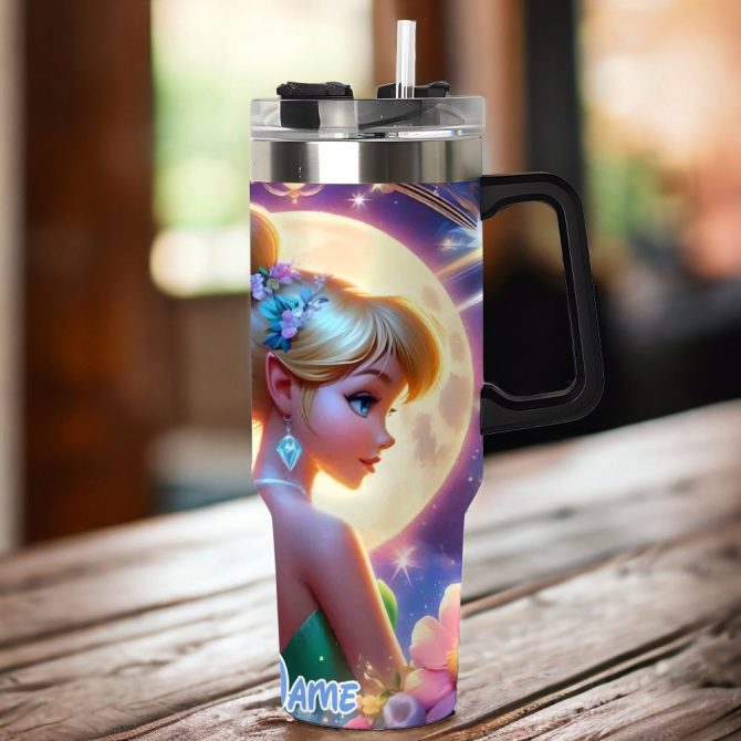 3D Fairy Tinkerbell Cartoon Custom Stanley Quencher 40Oz Stainless Steel Tumbler With Handle - Image 3
