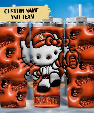 3D Hello Kitty And Baltimore Orioles Cartoon,Mlb Custom Stanley Quencher 40Oz Stainless Steel Tumbler With Handle