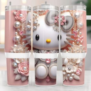 3D Hello Kitty Sanrio Cartoon Custom Stanley Quencher 40Oz Stainless Steel Tumbler With Handle