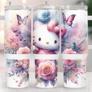 3D Hello Kitty Sanrio Cartoon Custom Stanley Quencher 40Oz Stainless Steel Tumbler With Handle