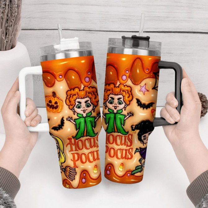 3D Hocus Pocus Movies Custom Stanley Quencher 40Oz Stainless Steel Tumbler With Handle - Image 3