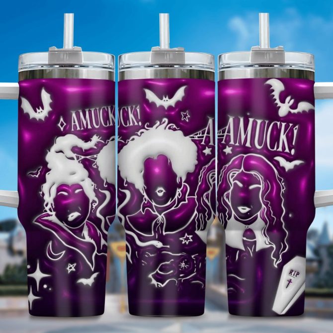3D Hocus Pocus Movies Custom Stanley Quencher 40Oz Stainless Steel Tumbler With Handle