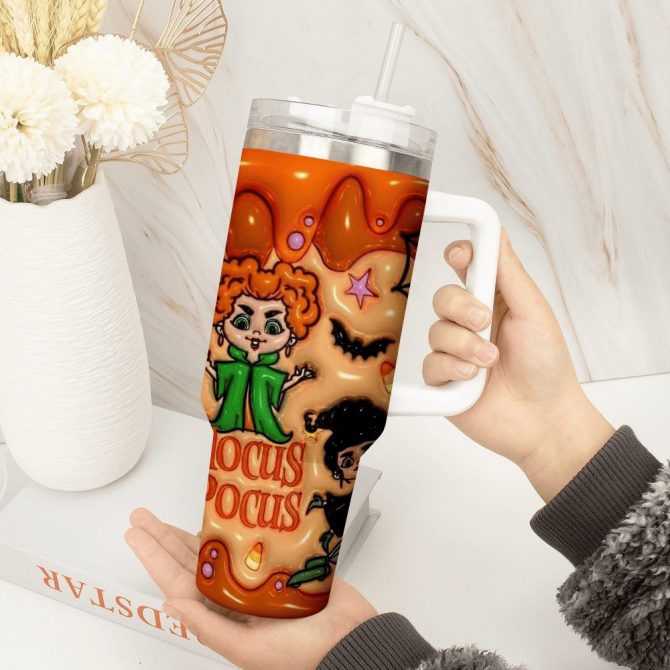 3D Hocus Pocus Movies Custom Stanley Quencher 40Oz Stainless Steel Tumbler With Handle - Image 4