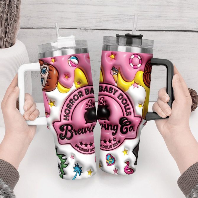 3D Horror Movies Custom Stanley Quencher 40Oz Stainless Steel Tumbler With Handle - Image 3