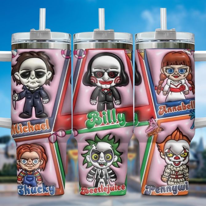 3D Horror Movies Custom Stanley Quencher 40Oz Stainless Steel Tumbler With Handle