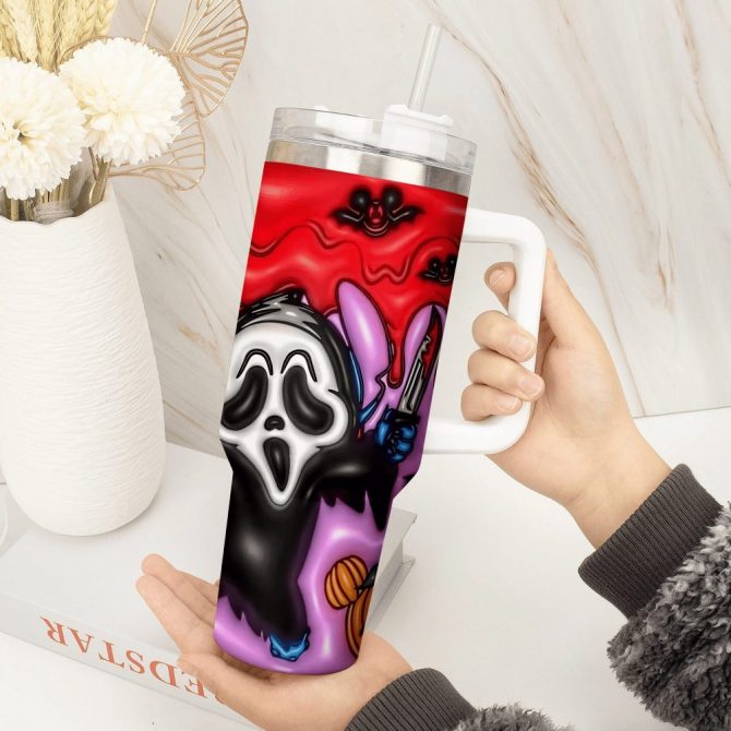 3D Horror Movies Custom Stanley Quencher 40Oz Stainless Steel Tumbler With Handle - Image 4