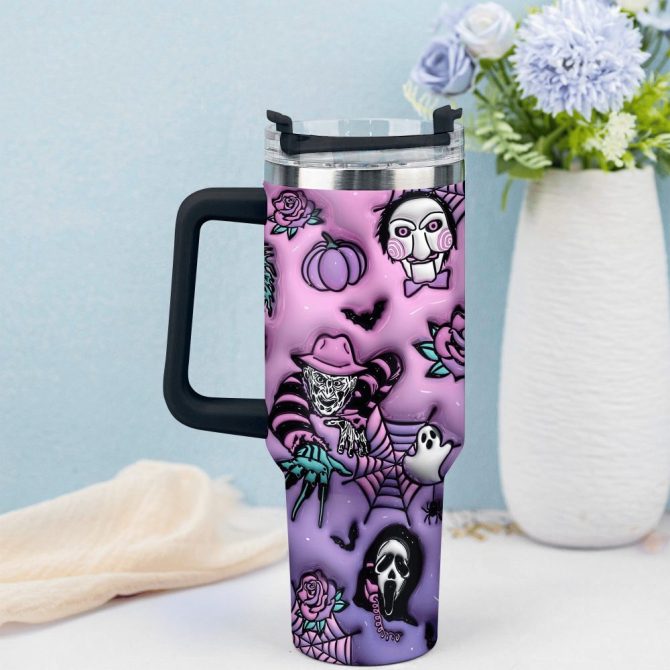 3D Horror Movies Custom Stanley Quencher 40Oz Stainless Steel Tumbler With Handle - Image 3
