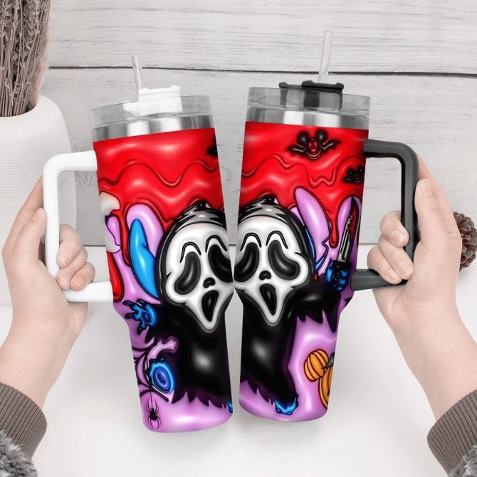 3D Horror Movies Custom Stanley Quencher 40Oz Stainless Steel Tumbler With Handle - Image 3