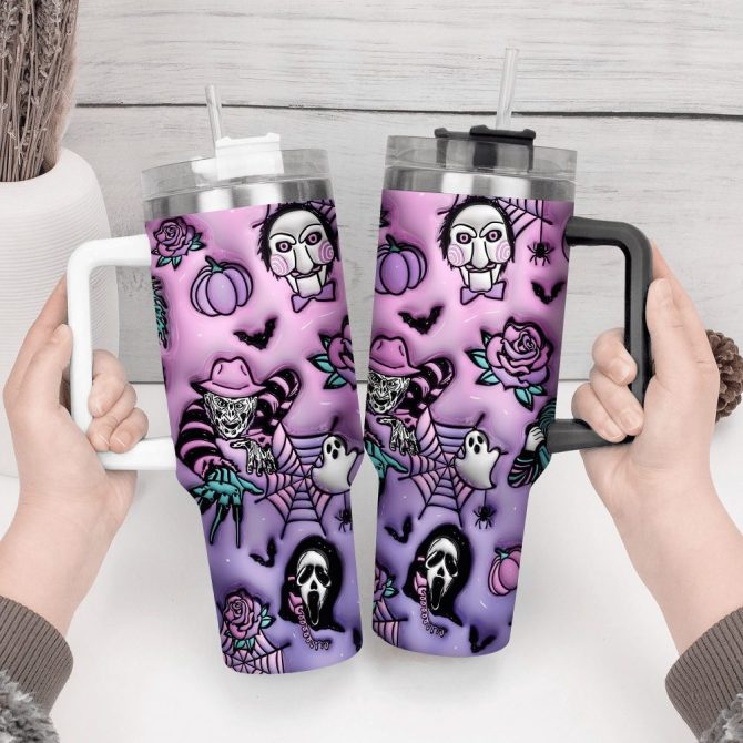 3D Horror Movies Custom Stanley Quencher 40Oz Stainless Steel Tumbler With Handle - Image 2