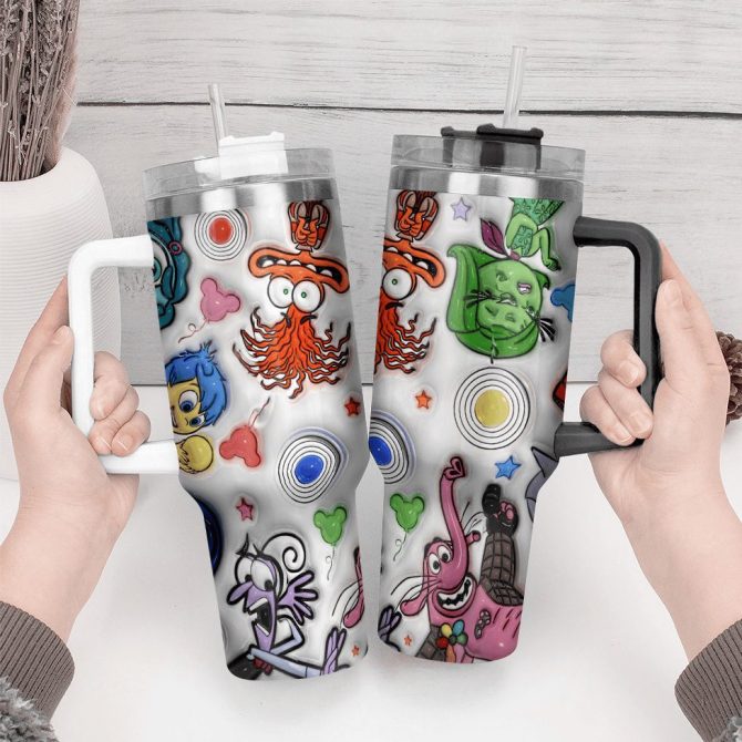 3D Inside Out Movies Custom Stanley Quencher 40Oz Stainless Steel Tumbler With Handle - Image 2