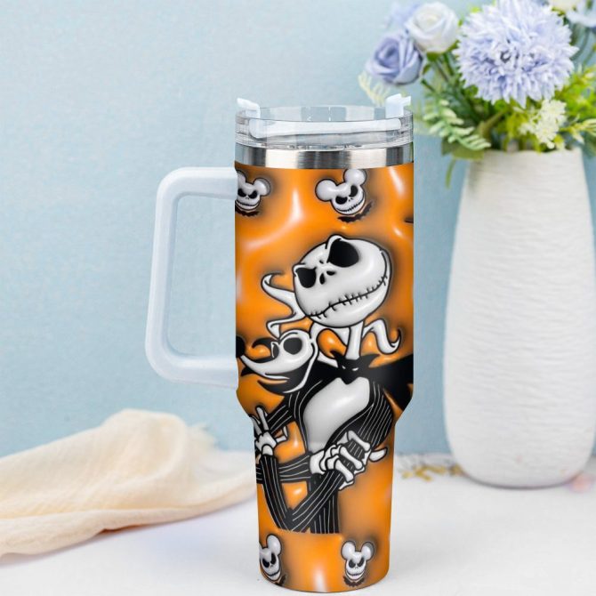 3D Jack And Sally Movies Custom Stanley Quencher 40Oz Stainless Steel Tumbler With Handle - Image 3