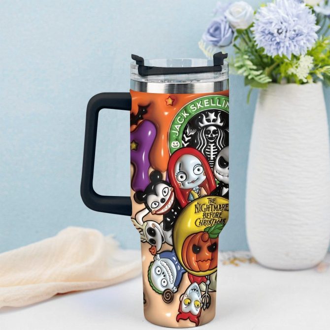 3D Jack And Sally Movies Custom Stanley Quencher 40Oz Stainless Steel Tumbler With Handle - Image 3