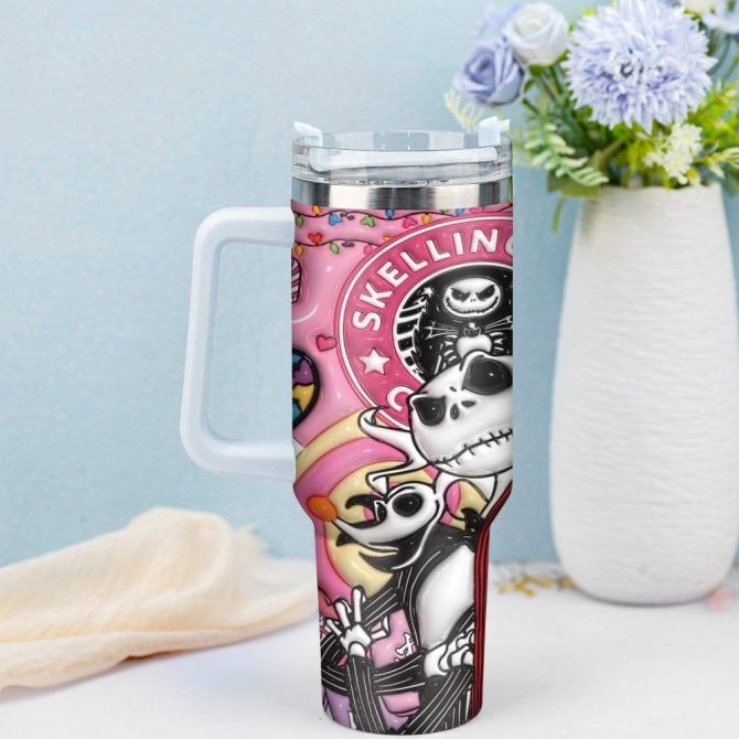 3D Jack And Sally Movies Custom Stanley Quencher 40Oz Stainless Steel Tumbler With Handle - Image 2