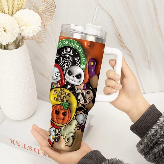 3D Jack And Sally Movies Custom Stanley Quencher 40Oz Stainless Steel Tumbler With Handle - Image 2
