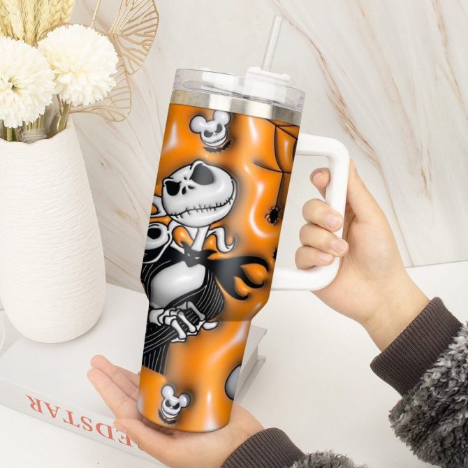 3D Jack And Sally Movies Custom Stanley Quencher 40Oz Stainless Steel Tumbler With Handle - Image 4