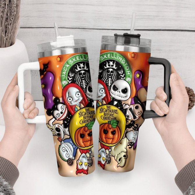 3D Jack And Sally Movies Custom Stanley Quencher 40Oz Stainless Steel Tumbler With Handle - Image 4