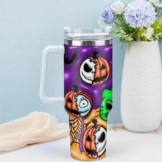 3D Jack And Sally Movies Custom Stanley Quencher 40Oz Stainless Steel Tumbler With Handle - Image 3
