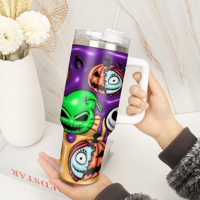 3D Jack And Sally Movies Custom Stanley Quencher 40Oz Stainless Steel Tumbler With Handle - Image 4