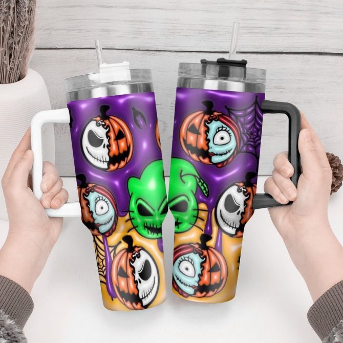 3D Jack And Sally Movies Custom Stanley Quencher 40Oz Stainless Steel Tumbler With Handle - Image 2