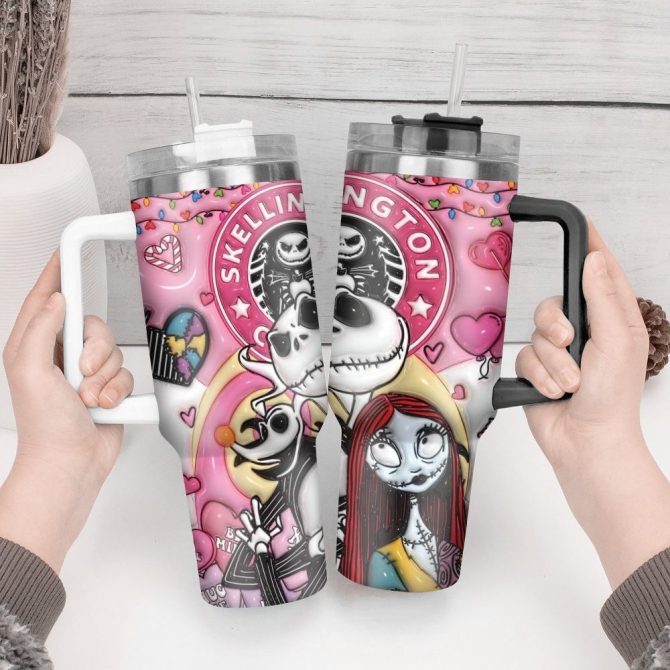 3D Jack And Sally Movies Custom Stanley Quencher 40Oz Stainless Steel Tumbler With Handle - Image 3