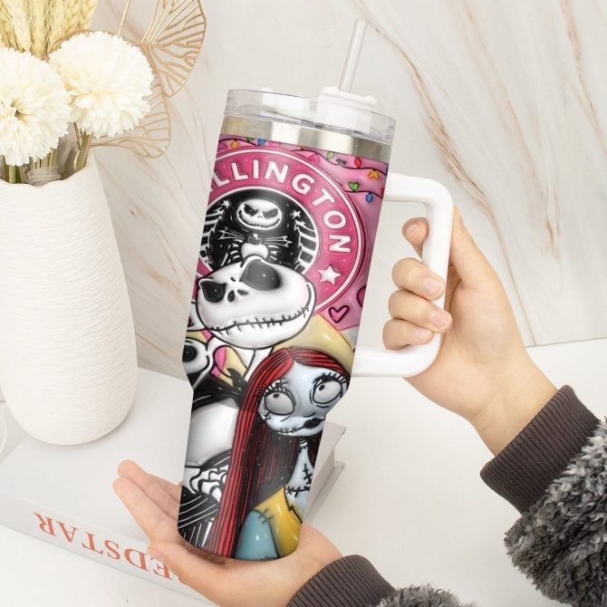 3D Jack And Sally Movies Custom Stanley Quencher 40Oz Stainless Steel Tumbler With Handle - Image 4