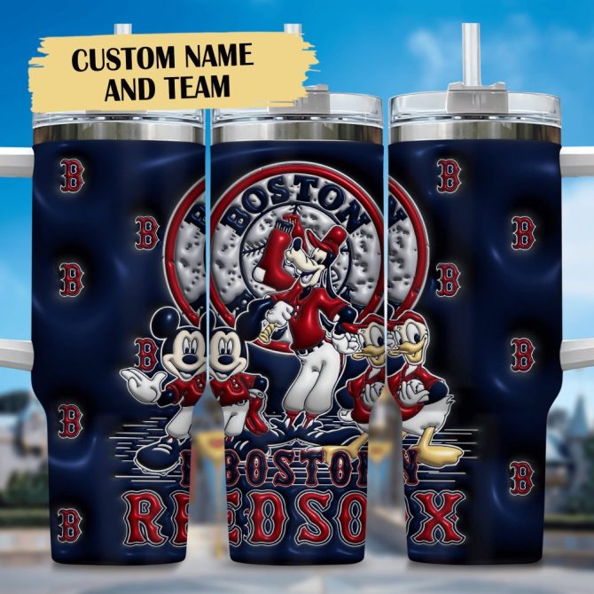 3D Mickey And Boston Red Sox Cartoon,Mlb Custom Stanley Quencher 40Oz Stainless Steel Tumbler With Handle
