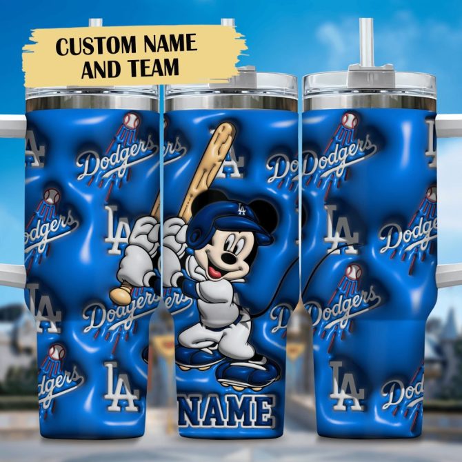 3D Mickey And Los Angeles Dodgers Cartoon,Mlb Custom Stanley Quencher 40Oz Stainless Steel Tumbler With Handle