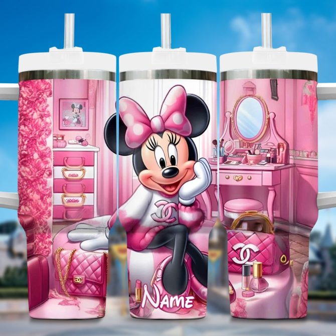 3D Minnie Fashion Cartoon Custom Stanley Quencher 40Oz Stainless Steel Tumbler With Handle