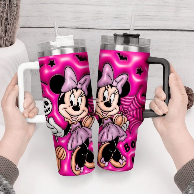 3D Minnie Mouse Cartoon Custom Stanley Quencher 40Oz Stainless Steel Tumbler With Handle - Image 3