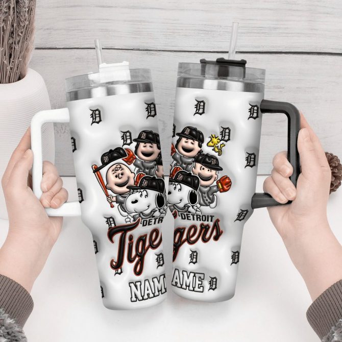 3D Snoopy And Detroit Tigers Cartoon,Mlb Custom Stanley Quencher 40Oz Stainless Steel Tumbler With Handle - Image 4