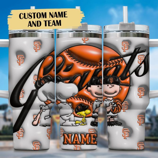 3D Snoopy And San Francisco Giants Cartoon,Mlb Custom Stanley Quencher 40Oz Stainless Steel Tumbler With Handle
