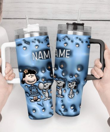 3D Snoopy Cartoon Custom Stanley Quencher 40Oz Stainless Steel Tumbler With Handle