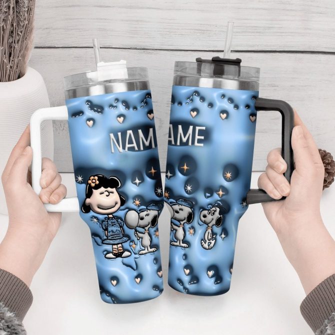 3D Snoopy Cartoon Custom Stanley Quencher 40Oz Stainless Steel Tumbler With Handle