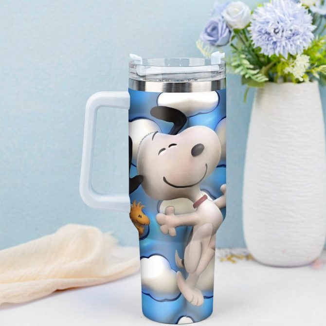 3D Snoopy Cartoon Custom Stanley Quencher 40Oz Stainless Steel Tumbler With Handle - Image 2